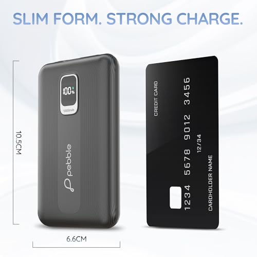 Image of Pebble Rapid Air 22W Fast Charging Power Bank | Compact & Lightweight | Digital Display | Type-C & USB Outputs | 10-Way Circuit Protection - Black