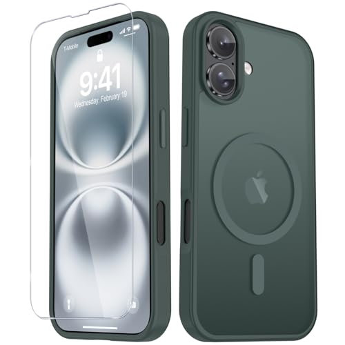 Image of YENAPOON for iPhone 16 Case, Matte Magnetic Phone Cover [with 1 Screen Protector] [Support for MagSafe] [Shockproof Military Grade Protection] Translucent Frosted Back, Gray