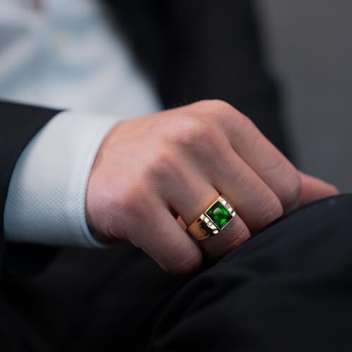 Blake’s Men's 14K Solid Yellow Gold Ring with Baguette-Cut Gemstone Center - Sapphire, Emerald, Ruby, Citrine, Amethyst, or Topaz - and Diamond Accents - Birthstone Fine Jewelry Gift for Him or Dad (Sizes 5-15)4