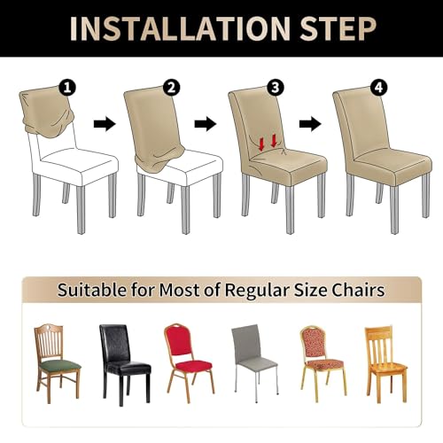 Image of Styleys Chair Covers for Dining Room, Stretch Dining Chair Cover, Washable Spandex Kitchen Chair Slipcovers (Set of 6, Red Leaves, SD3219)