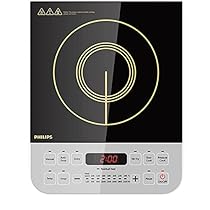 Philips Viva Collection HD4928/01 2100-Watt Induction Cooktop with Push Buttons and Crystal Glass Plate (Black)