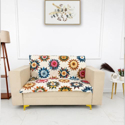 Image of Homerz Premium Printed Quilted Velvet Sofa Slip Cover Protector, Sofa Mat, Exact Size, Antislip Cover (Morocco, 2 Seater, Full)