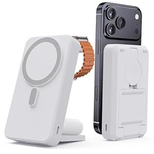 3-in-1 Portable Charger, 10000mAh Foldable Power Bank Fast Charging,MagSafe Charger Battery Pack Magnetic,Travel Wireless Charging Station for iPhone 17/16/15/14/13/12,iWatch, Air pods, White
