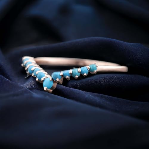 Generic Antique Curved Turquoise Wedding Band Half Eternity Bridal Matching Band Women Handmade Jewelry Blue Gemstone Crystal Ring Gift for Daughter BY SHUBHKRISHNAJEWELS4