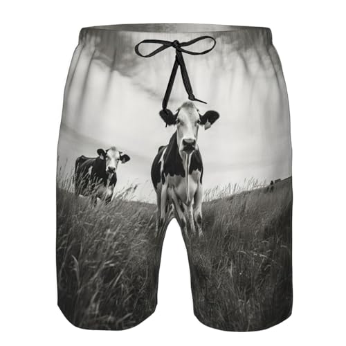 Cow in Black Print Mens Casual Shorts Drawstring Summer Beach Stretch Shorts Novelty Swimtrunks4