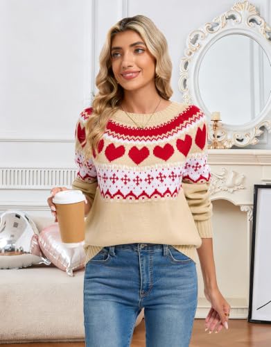 Image of Women's Fair Isle Sweater Crew Neck Long Sleeve Fall Vintage Knit Tops