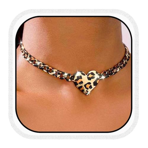 CLOACE Leopard Chunky Choker Necklace Gold Thick Necklaces Punk Cuban Chain Jewelry Accessories for Women