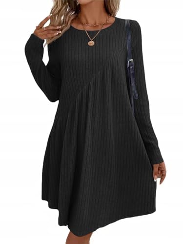 Sukiglam Vestido Mujer Casual Manga Larga Invierno Otoño Vestidos Punto Suave Holgado Mini Vestido Corto Cuello Redondo Elegante Líne A Vestidos Suéter para Diario Fiesta Trabajo