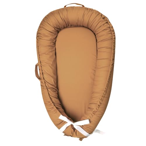 Image of Hooyax Baby Lounger Cover Only, 100% Cotton Newborn Nest Cover, Soft Portable Baby Nest Replacement Cover for Boys Girls, Breathable Infant Lounger Covers, Baby Essential (Brown)