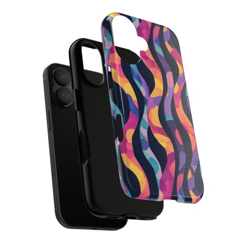 Coque rigide brillante iPhone 16 multicolore motif abstrait ondulé