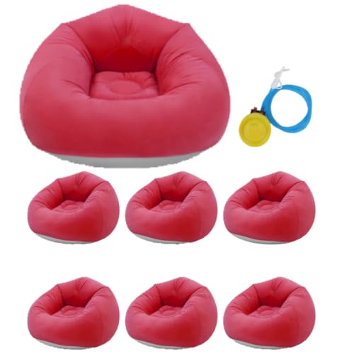 Image of 6 Pcs Inflatable Bean Bag Chairs with Foot Air Pump Outdoor Blow up Couch Folding Portable Inflatable Couch for Camping Movie Night, Lazy Sofa Chair (Red X 6)