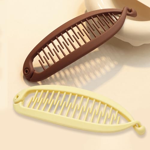 2 pinzas banana pequeñas para cabello fino, estilo retro, color beige marrón, set de 2 piezas miniatura 1