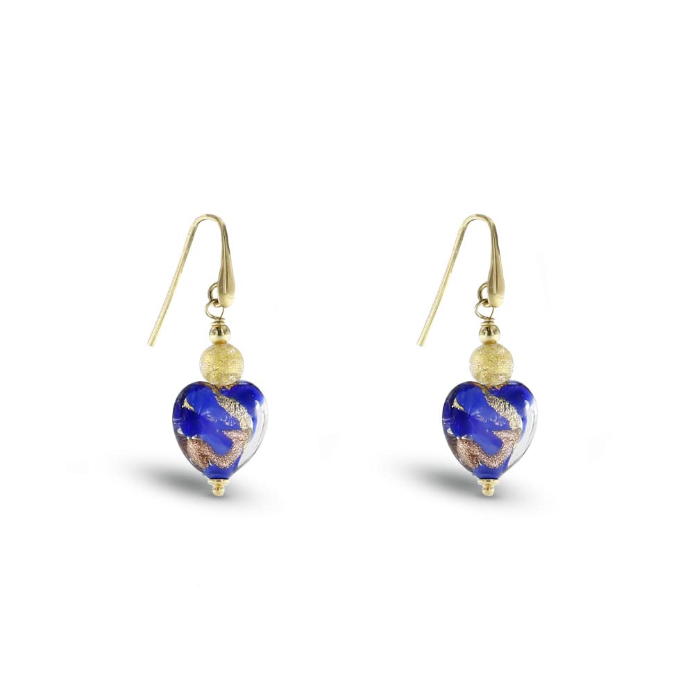 Venetiaurum - Orecchini con Pendenti a Cuore Blu in Vetro originale di Murano e Argento 925 - Gioiello made in Italy certificato
