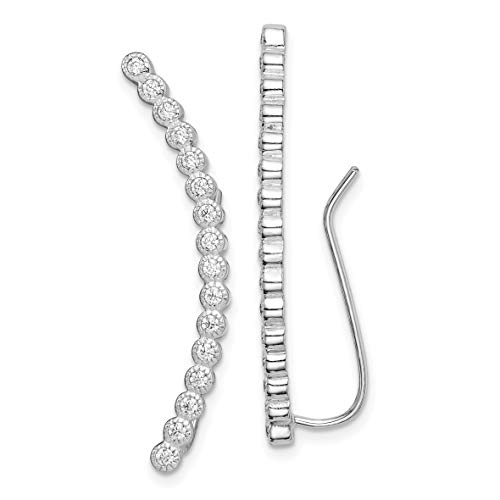 Sterling Silver Rhodium-plated 16-stone CZ Ear Climber Earrings
