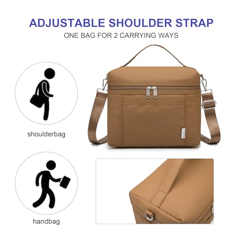 Image of NOL Natural Organic Lifestyle Insulated Lunch Bags for Women Cooler Bag Lightweight Nylon Waterproof Lunch Box For Work (Small, Brown)