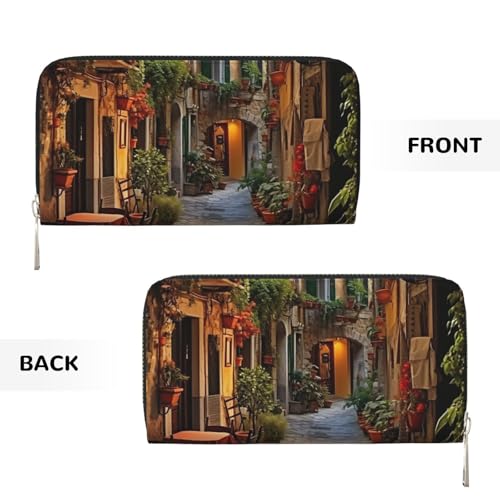 Italian Old Street print Leather Wallet for Women Men,Women's Leather Clutch Wallet with Zip,Large Capacity3