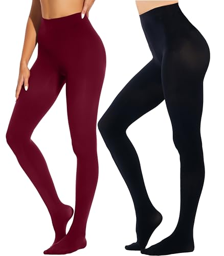 Image of HeyUU Women's 80D Ultra Soft Opaque Tights, High Waist Solid Color Footed Pantyhose with 29 Colors