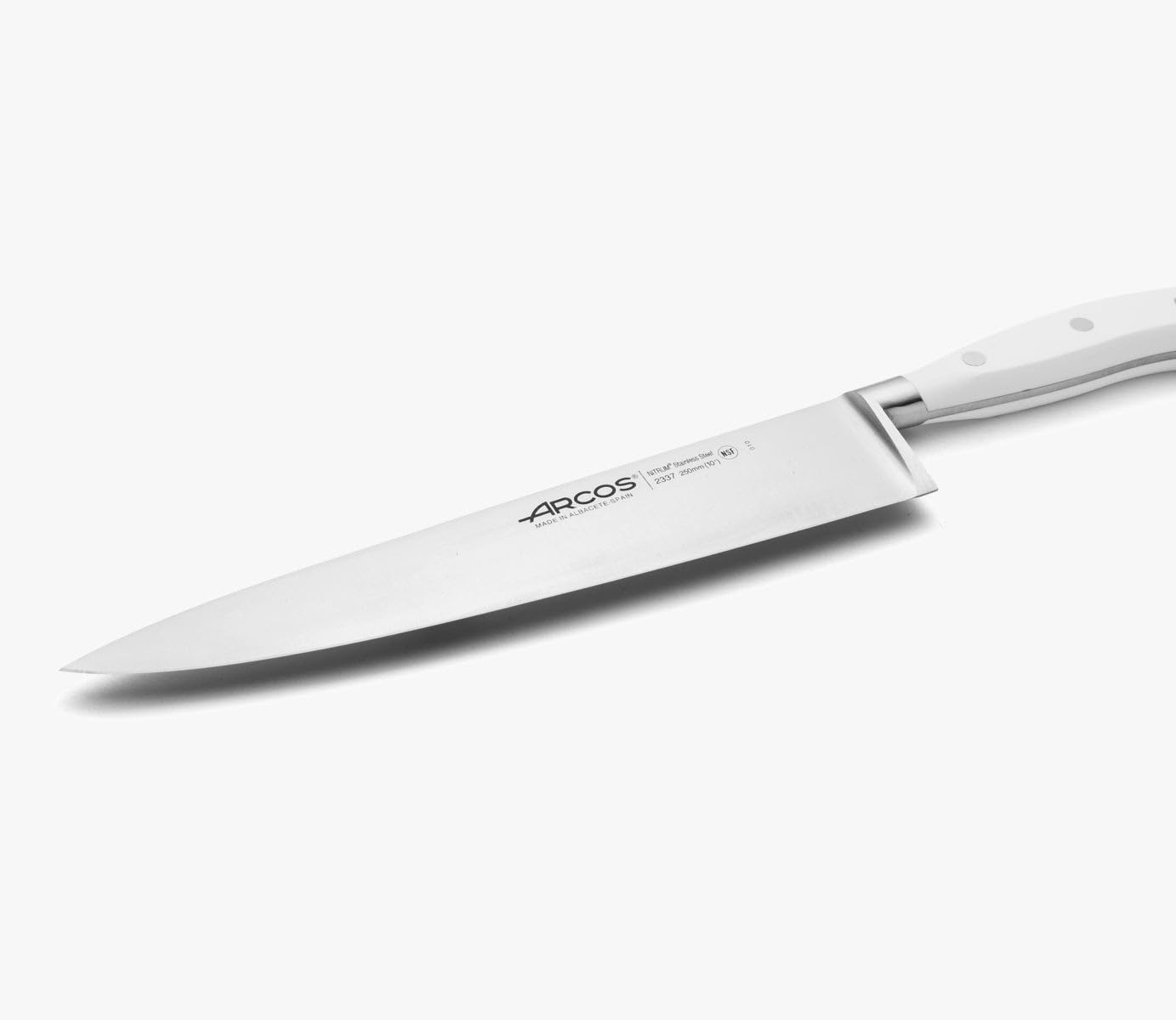 Arcos Forged Chef Knife 10 Inch Stainless Steel. Professional Cooking Knife For Cutting Variety of Foods. Ergonomic Polyoxymethylene Handle and 250mm Blade. Series Riviera Blanc. Color White — Amazon image 5