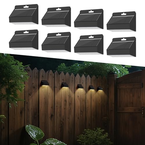 Smiling Shark ソーラーライト WL07【2025最新・小型・IP65防水】屋外 高輝度 明暗センサー 高精度感知 暖色 雰囲気光 小型 飾り用 夜間自動点灯 自動充電 太陽光発電 電気代0円 8時間連続点灯 耐久性 長寿命LED 両面テープ付き 取付簡単 壁掛け/芝生/玄関/庭/車道/歩道に最適 ガーデンライト デッキライト 日本語取扱説明書 8個入