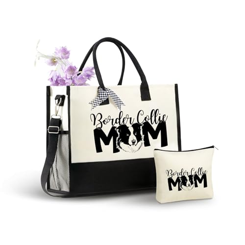 Bolso tote de lona para mujer con diseño de Border Collie, con cremallera superior y correa para hombro, ideal para cumpleaños, Día de la Madre y Navidad miniatura 1