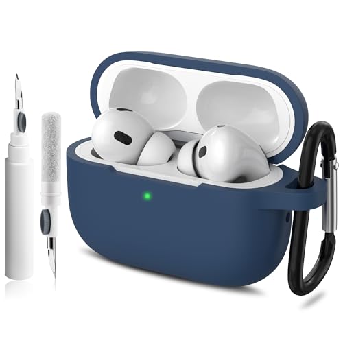 Image of Meliya for AirPods Pro 2 /1 Gen (2023 /2022 /2019) Case Cover with Cleaning Kit and Keychain, Soft Silicone Case Compatible with Airpods Pro 2 (USB-C /Lightning Cable) - Midnight