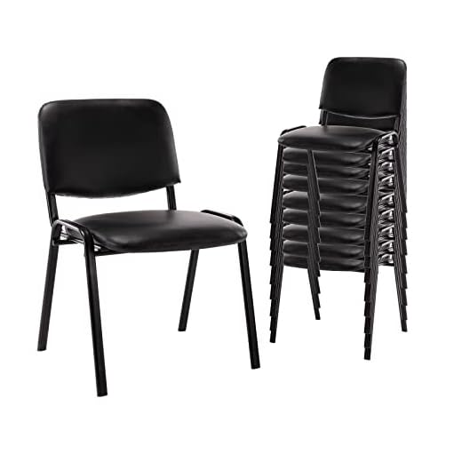 Kmax Office Reception Chairs Set of 10 Guest Waiting Room Chairs with Leather Padded Armrest Upholstered Lumber Support, PU Leather Back&Cushion