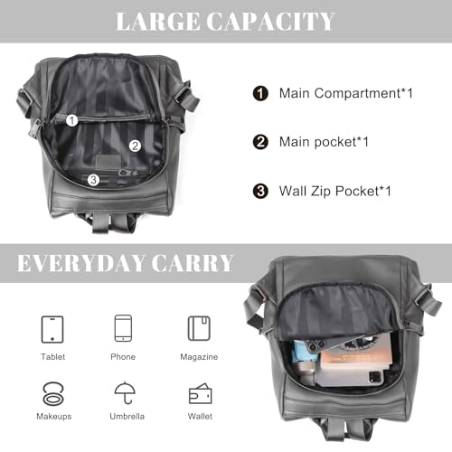 Image of BOYATU Genuine Leather Backpack for Women: Elegant Floral Designer Purse - Small Shoulder Bag for Travel (Grey)