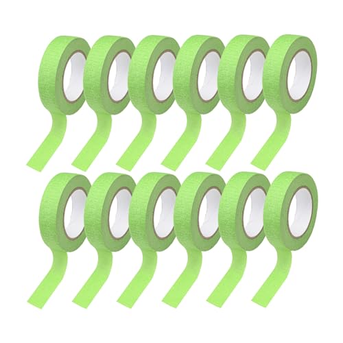 12 Rolls Colored Masking Tape 0.6in x 15yd, Light Green for Crafts Labels