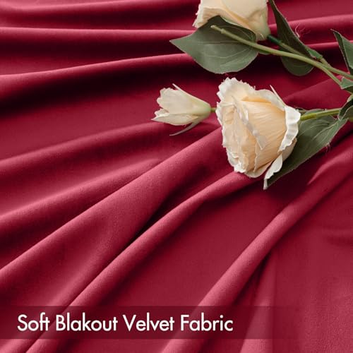 Image of MIULEE Berry Blackout Velvet Curtains Drapes 90 Inch Long 52 inchx90 inch Bedroom | Luxurious Bedroom Living Room Decor, Room Darkening, Thermal Insulated, Rod Pocket Design, Super Soft Fabric