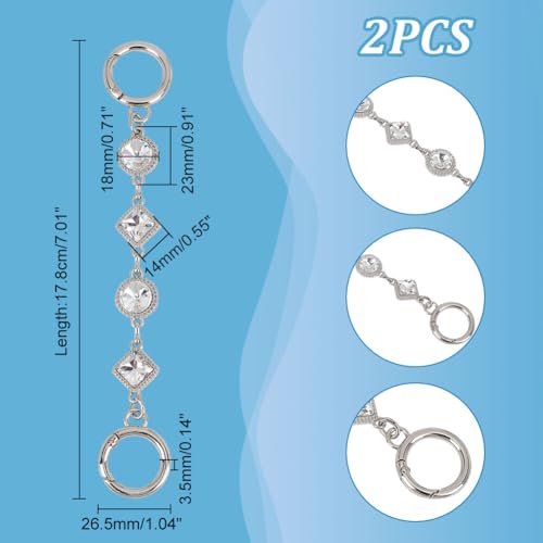 UNICRAFTALE 2Pcs Decorative Bag Chain Rhombus Glass Crystal Bag Extension Chains Handbag Handle Chain Strap Extender Flat Round Rhinestone Bag Strap Extender Replacement Accessories 17.8cm - Image 3
