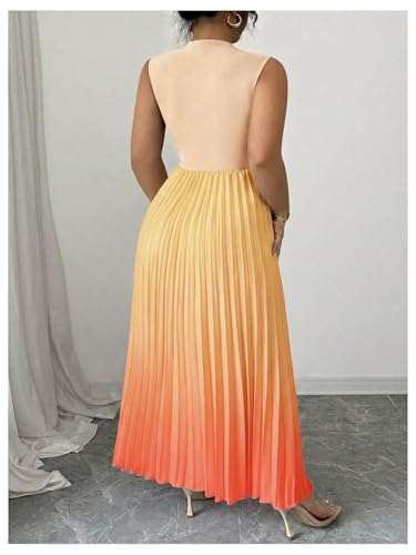 Image of SOLY HUX Women's Plus Size Summer Ombre Sleeveless Flowy Maxi Dress | Birthday, Pleated A Line, Mock Neck, Formal Outfits,Cocktail, Wedding, Graduation