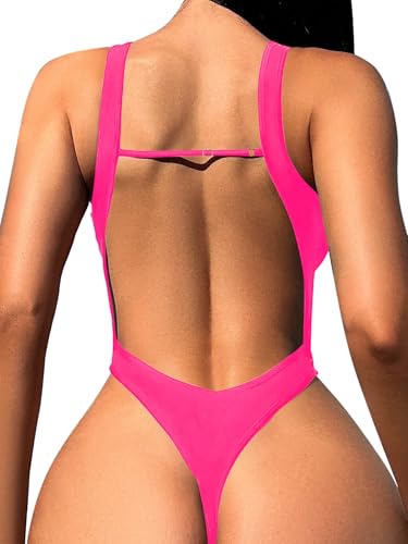 Image of Foxiny Sexy Backless Cheeky High Cut Leg Thong V Neck One Piece Swimsuit