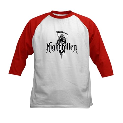 CafePress Grim Reaper Nightfallen Design Kids Baseball T Shirt Kids Cotton Baseball Jersey, 3/4 Raglan Sleeve Shirt Red/White