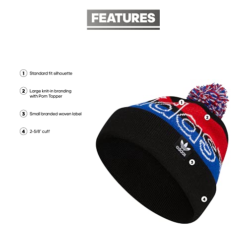 Adidas Originals Pom Beanie, Black/Scarlet Red/Collegiate Royal Blue, One Size #TOP22