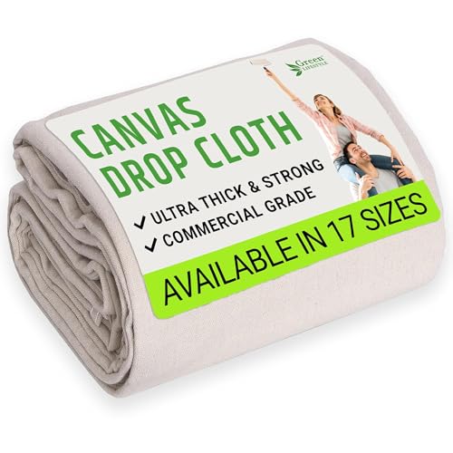 Image of GREEN LIFESTYLE All Purpose Canvas Drop Cloths - Drop Cloth for Painting, Floor Cover, Heavy Duty Protection for Furniture & Surfaces, Reusable Painters Canvas Tarp for Renovation & Home (20x20)
