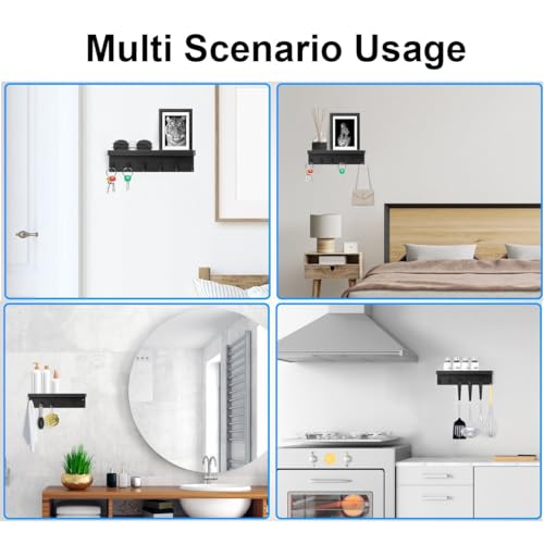 Key-Holder-for-Wall-Mount-and-Adhesive-6-Key-Hooks-with-Shelf-Metal-Mail-Organizer-with-Key-Hooks-Decorative-Hey-Rack-with-Tray-Sunglasses-Holder-Wall-for-Door-Entryway-Hallway-and-Office-Small-Black