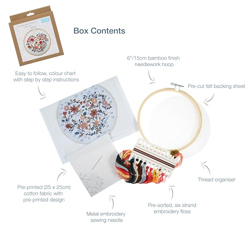 Trimits Embroidery Hoop Kits, 15cm 6” Beginner Starter Set, Includes Bamboo Hoop Threads Cloth Needle Backing & Instructions - Image 3
