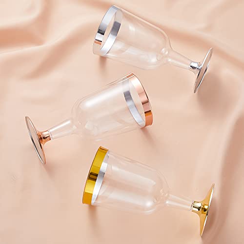 N9R 30 Pack Plastic Wine Glasses With Rose Gold Rim, 6 Oz Plastic Wine Glasses With Stem, Disposable Wine Cups Reusable Suitable For Party Weeding Birthday #TOP2