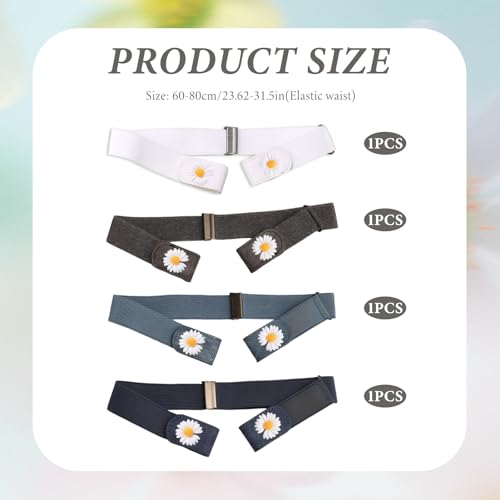 4 PCS Elastic Belt, No Buckle Belt, Invisible Design, Daisy Pattern, Unisex, Suitable for All Types of Pants (White, Light Blue, Dark Blue, Gray)2