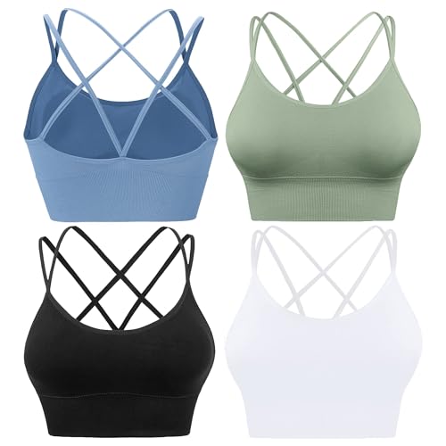 Image of High Support Sports Bras for Women,Criss Cross Strappy Back Seamless Padded | Removable Pads, A-DD Cup, Full Coverage, Seamless, Wireless, Scoop Neck, Cropped Bra, for Workout Yoga Gym Exercise Athletic