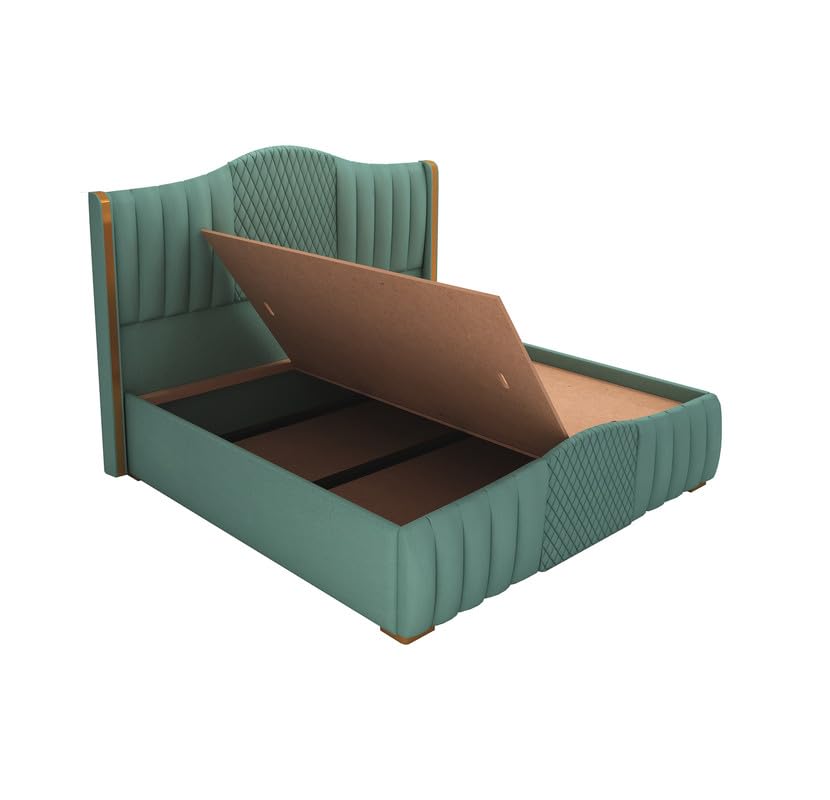Image of MAMTA DECORATION Solid Wood King Size Bed for Bedroom with Box Storage | Premium Velvet Upholstery Double Bed with Tufted Headboard | Modern Palang Cot Bed for Home, Hotels & Guest Room | Greendust