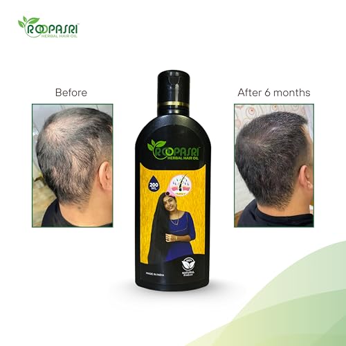 Roopasri Herbal Hair Oil for Men & Women 200 ml | Promotes Hair Growth & Reduces Hair Fall | With Amla, Indigo, Moringa, Hibiscus Flower, Coconut and Bhringraj | Mineral Oil free