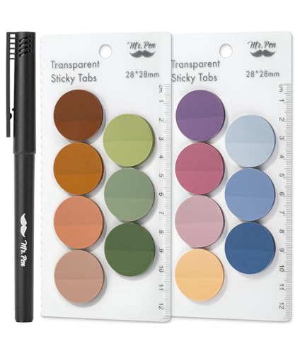 Mr. Pen- Round Transparent Sticky Notes, 1.1” Diameter, 14 Pads, 560 Sheets, Colorful, Water-Resistant See-Through Sticky Notes & Fineliner, Smooth Writing, Note Tabs for Bible Journaling, Studying