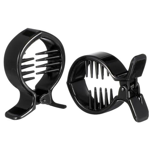 BELLIFFY 2個盤髪用丸型内歯付きフィッシュテールヘアクリップ ブラック 髪の毛しっかりホールド 厚め髪にも対応 ポニーテール アップスル用