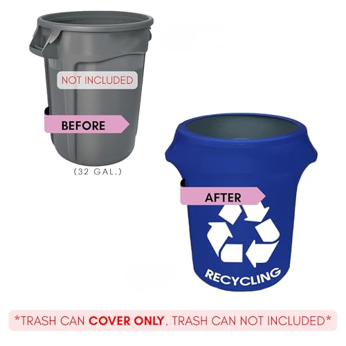 Image of YOUR CHAIR COVERS - 32 Gallon Spandex Trash Can /Waste Container Cover Royal Blue with Recycling Logo - Royal Blue (Cover ONLY, Trash CAN NOT Included)