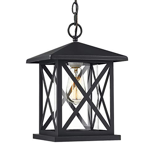 Black Friday - 60% OFF JAZAVA Exterior Pendant Light Outdoor Hanging Lantern, Outdoor Pendant Lighting for Porch Entrance 1-Light, Adjustable Lights, Matte Black Finish with Clear Glass