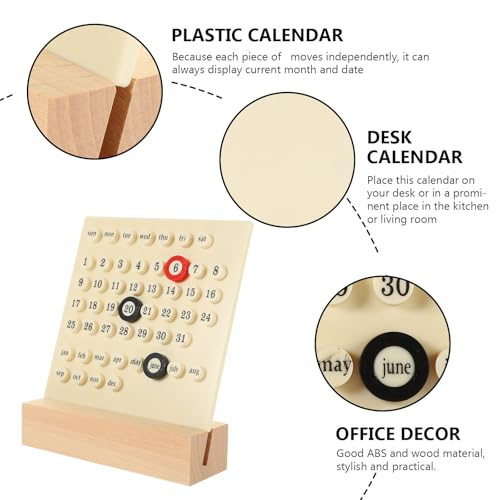 AUTSUPPL Reusable Perpetual Calendar for Desk and Kitchen, Stylish Abs and Wood Material with Manual Date Changing, Decorative Plastic Month Date Display Desktop Decor for Daily Use - Image 7