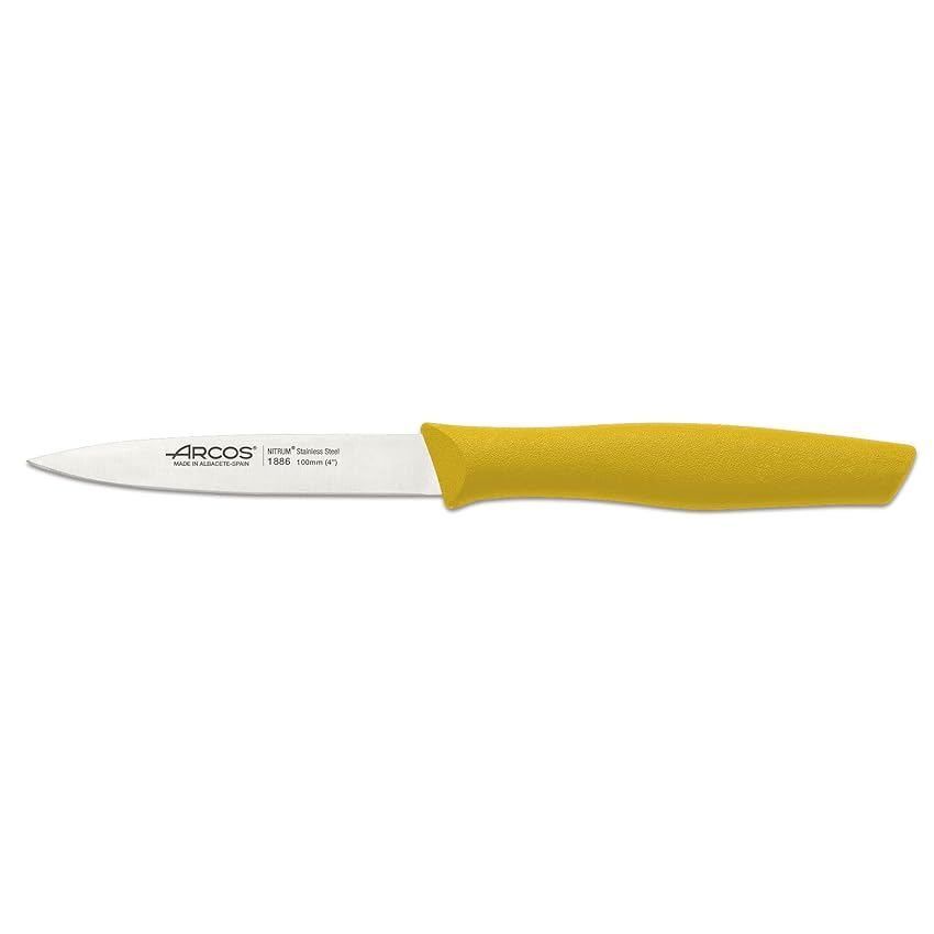 Arcos Serie Nova, Spelucchino Coltello per sbucciare, Lama Acciaio Inossidabile NITRUM 100 mm, Manico Polipropilene, Colore Giallo