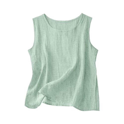 Dressy Tank Tops for Women Cotton Linen Gauze Shirts Sleeveless Summer Tunic Top Loose Fit Lightweight Casual Blouses Mint Green