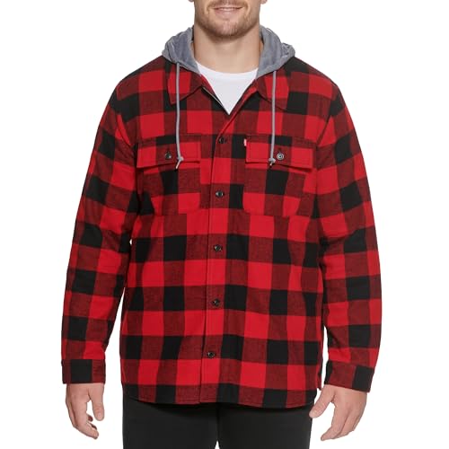 Image of Levi's mens Plaid Sherpa Lined Hooded Shirt Jacket (Regular & Big & Tall Sizes)